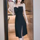 Short-sleeve Slit A-line Dress / Midi Dress