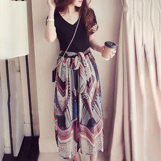 Short Sleeve Round Neck Mock Two Piece Dress