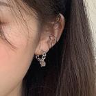 Chained Disc Dangle Earring With Ear Plug - 1 Pair - Cross Circle Earring - Silver - One Size