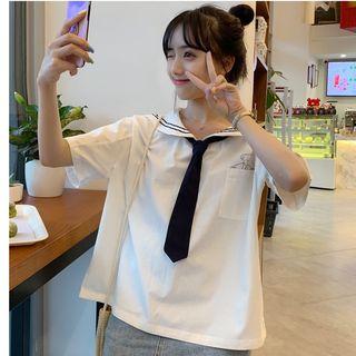 Pocket Detail Short-sleeve Shirt / Sailor Collar Short-sleeve T-shirt / Necktie