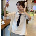 Pocket Detail Short-sleeve Shirt / Sailor Collar Short-sleeve T-shirt / Necktie