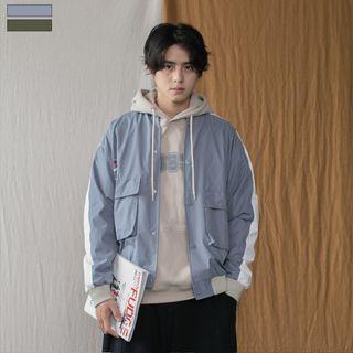 Lettering Striped Bomber Jacket
