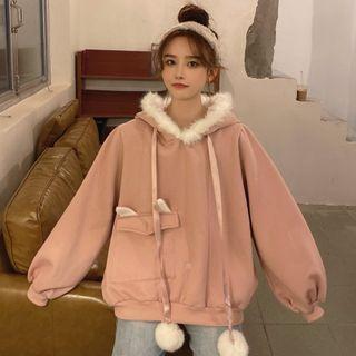 Fluffy Trim Rabbit Ear Hoodie