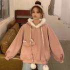 Fluffy Trim Rabbit Ear Hoodie