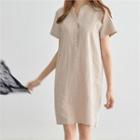 Short-sleeve Half-placket Linen Shift Dress
