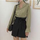 Trumpet Cuff Shirt / Faux Leather Wrap A-line Skirt