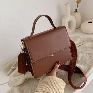 Embroidered Strap Faux Leather Crossbody Bag