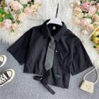 Cut-out Short-sleeve Shirt With Tie