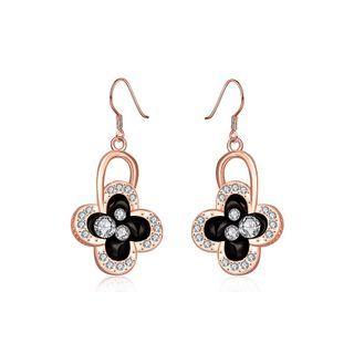Elegant Plated Rose Gold Four-leafed Clover Earrings With Austrian Element Crystal Rose Gold - One Size