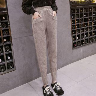 Plain Double-pocket Woolen Pants