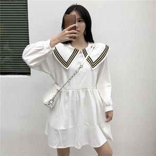 Contrast Trim Sailor Collared High Waist Dress White - One Size