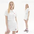Set: Ribbon Embroidery Polo Crop Top+ Skirt