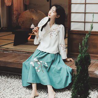 Traditional Chinese Long-sleeve Top / Midi Skirt