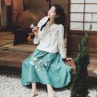 Traditional Chinese Long-sleeve Top / Midi Skirt