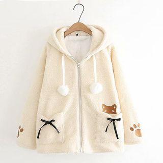 Pom Pom Embroidered Fleece Zip Hoodie