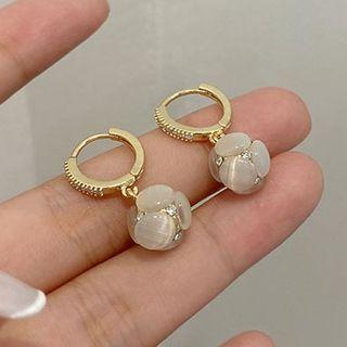 Cat Eye Stone Alloy Dangle Earring 1 Pair - White Cat Eye Stone - Gold - One Size