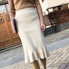 Plain Ruffle Trim Knit Pencil Skirt