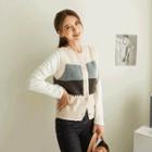 Color-block Buttoned Knit Vest Ivory - One Size