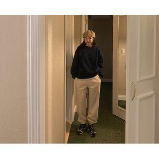[dearest] Letter Embroidered Jogger Pants (oatmeal) One Size