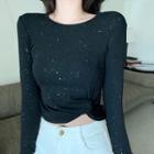 Long Sleeve Glittered Cropped Top