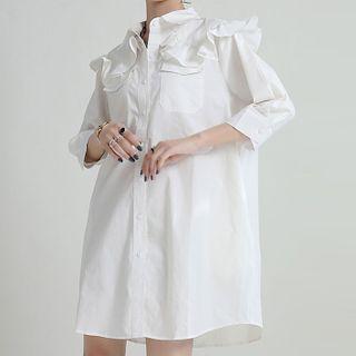 Elbow-sleeve Doll-collar Mini Shirtdress