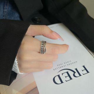 Chain Layered Sterling Silver Open Ring 1 Pc - Silver - One Size