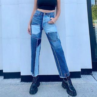 High Waist Paneled Straight Leg Jeans