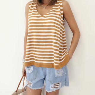 V-neck Sleeveless Striped Knit Top
