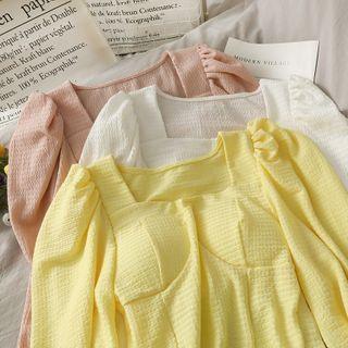 Embossed Square-neck Crop Top