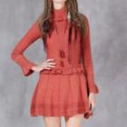 Long-sleeve High Neck Ruffle Dress