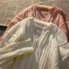 Open-placket Cable Knit Sweater