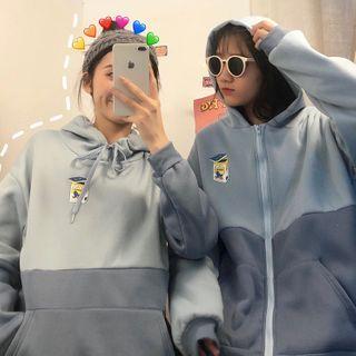 Color Block Graphic Print Hooded Zip Jacket / Hoodie