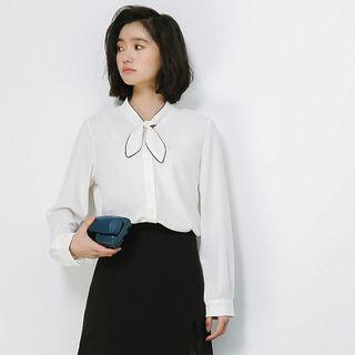Long-sleeved Loose-fit Chiffon Plain Blouse