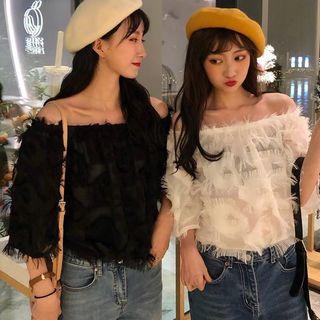 Feather-accent Off-shoulder Top