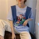 Printed Elbow-sleeve T-shirt / Shawl