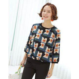Raglan-sleeve Floral Pattern Sweatshirt