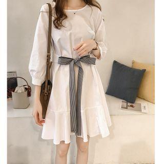 3/4-sleeve Ruffle Hem A-line Dress