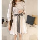 3/4-sleeve Ruffle Hem A-line Dress