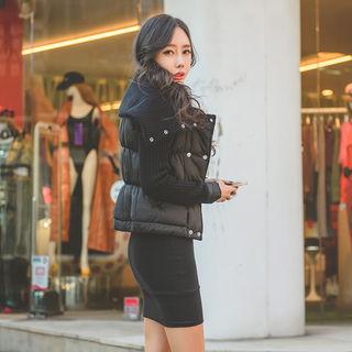 Knit-collar Double-breasted Padded Jacket