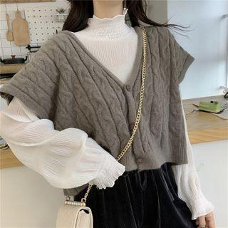 Long-sleeve Mock-neck Top / Cable Knit Button-up Sweater Vest