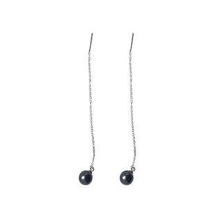 Sterling Silver Fashion Simple Fringed Black Freshwater Pearl Earrings Silver - One Size