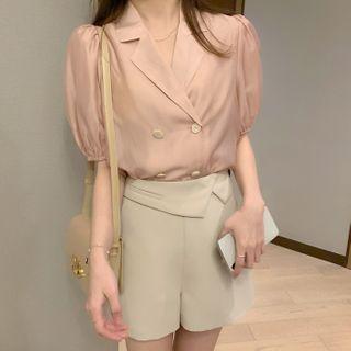 Puff-sleeve Double Breasted Shirt