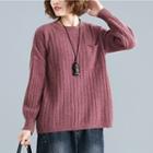 Pocket Detail Sweater Wine Red - One Size
