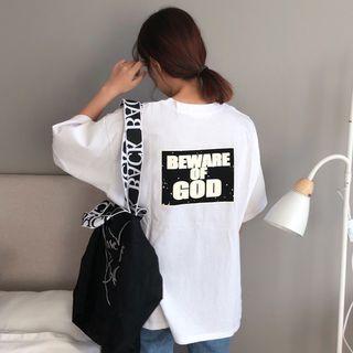 Elbow-sleeve Oversized Lettering T-shirt