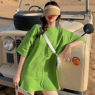 Plain Elbow-sleeve T-shirt / T-shirt Dress