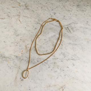 Ball-chain Necklace Set (2 Pcs) Gold - One Size