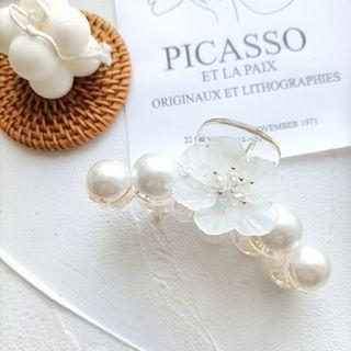 Flower Faux Pearl Hair Clamp 1 Pc - Hair Clamp - White - One Size