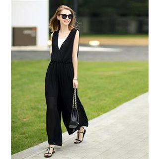Sleeveless Wide-leg Jumpsuit Black - One Size