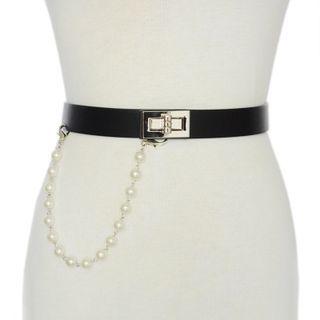 Faux Leather Beaded Chain Accent Belt