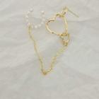 Faux Pearl Hollow Heart Chained Earring 1 Pair - Gold - One Size